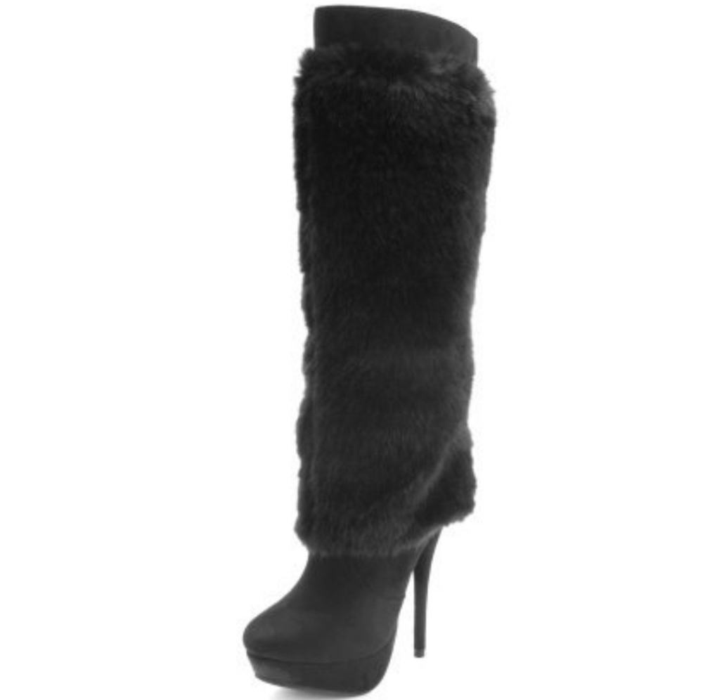 Charlotte Russe Faux Fur Suede Round Toe Platform Knee High Boots